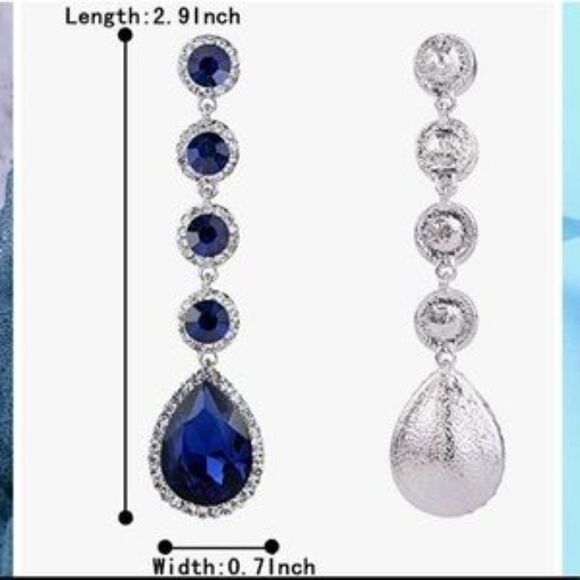 New Elegant Blue Silver Chandelier Earrings - Picture 3 of 5